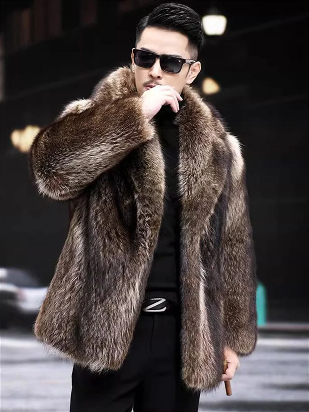 

6XL Winter Faux Mink Fur Men Turn-Down Neck Plus Size Coat Warm Thick Plush Long Trench Male Loose Overcoat