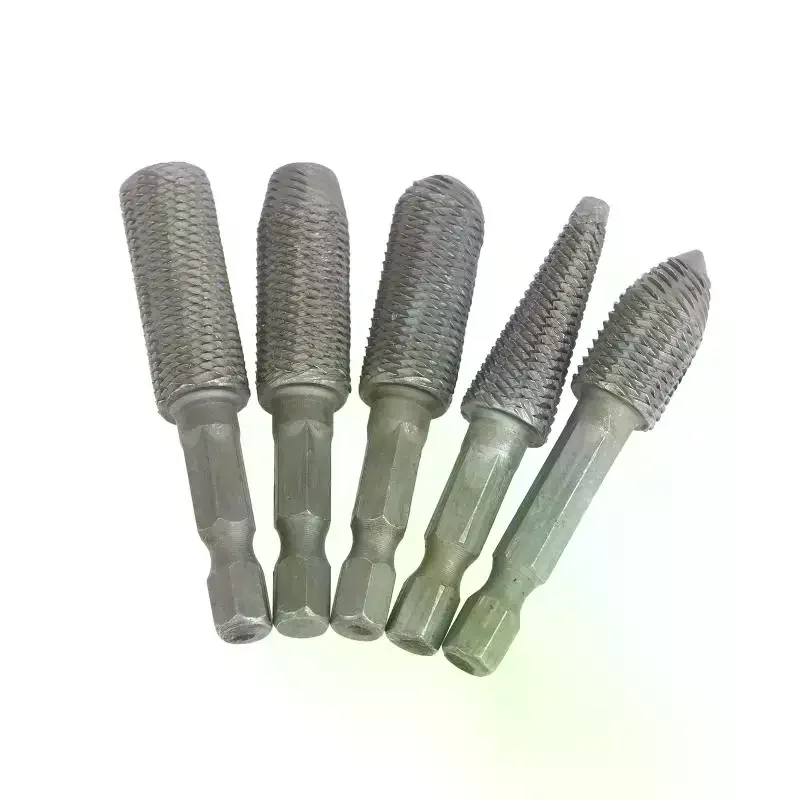 5Pcs/set Hex Shank Head Tungsten Carbide Steel Rotary Burr Die Grinder Bit Shank Carving Kit For Mold Polishing Grinding Tool