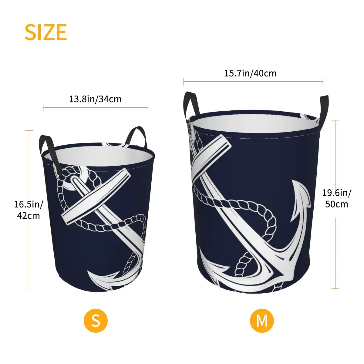 Anchor Nautical White & Navy Foldable Laundry Baskets Dirty Clothes Toys Sundries Storage Basket Home Organizer Large Waterproof