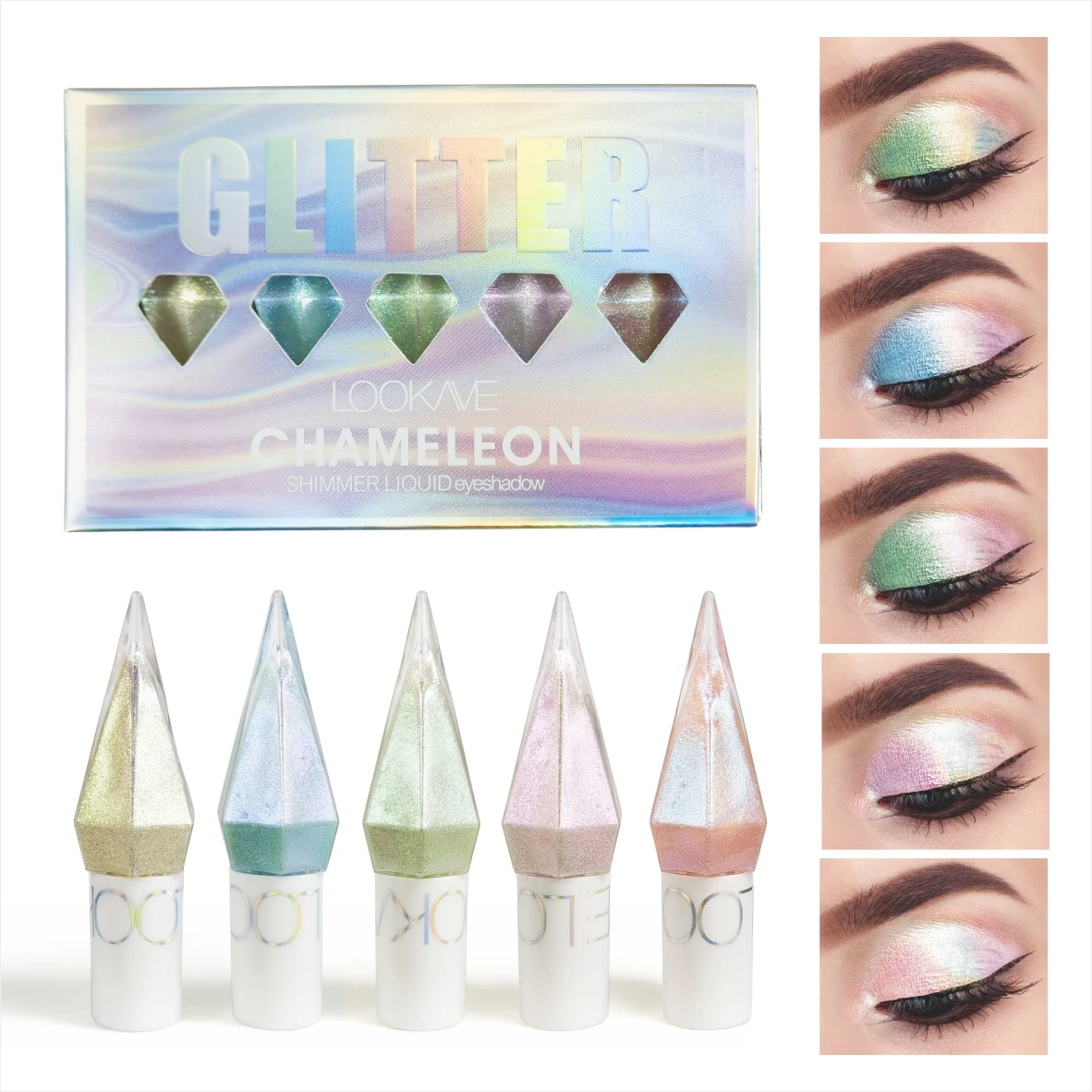 5-farbige Perlglanz-Diamant-Schatten-Pailletten, glatte, glänzende Eyeliner, flüssiger Glitzer, Eyeliner, Kosmetik