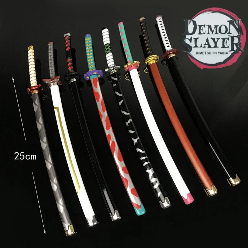 25cm Demon Slayer Katana Swords Kimetsu No Yaiba Samurai Sword Real Size Japanese Katana Anime Cosplay Prop Home Decoration