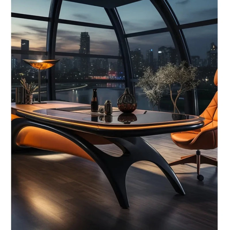 Solid wood boss desk, curved president table, modern table