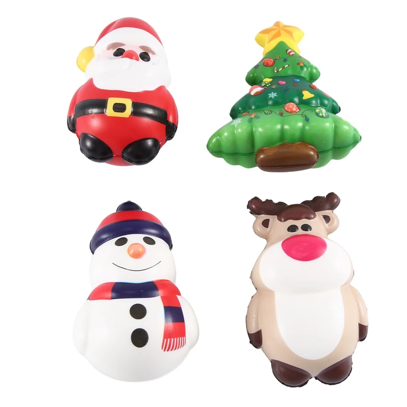 

4 Piece Squishy Anti Stress Reliever Toy Doll Santa Claus Reindeer As Shown PU Slow Rebound Antistress Squeeze Toy