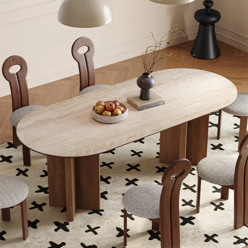 

Mid-Century Style Rock Slab Dining Tables Italian Minimalist Restaurant Oval Dining Tables Retro Solid Wood Home Furniture FYTD