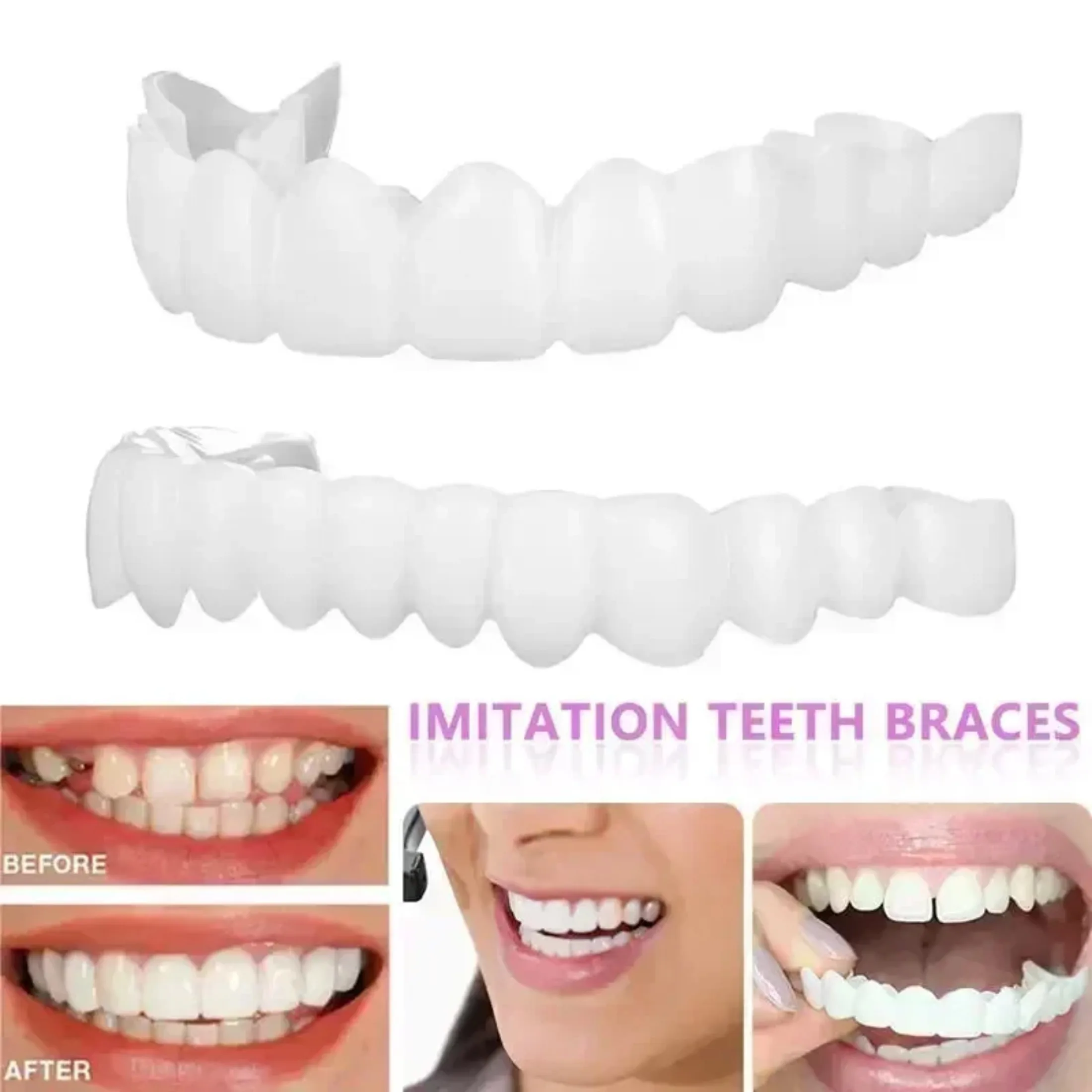 Perfect Fit Teeth Whitening Fake Tooth Cover Snap on Silicone Smile Veneers Teeth Upper Beauty Tool Reusable Cosmetic Teeth