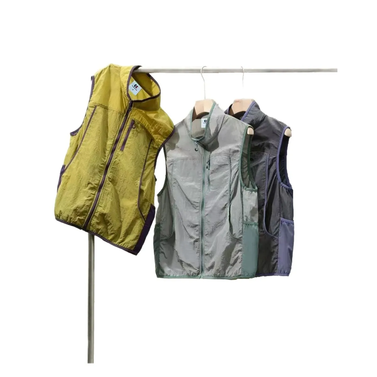 

Asian Size Men's Outdoor Lightweight Breathable Water-Resistant Fashion Vest Stand Collar Patchwork Color Urban Style for Summer