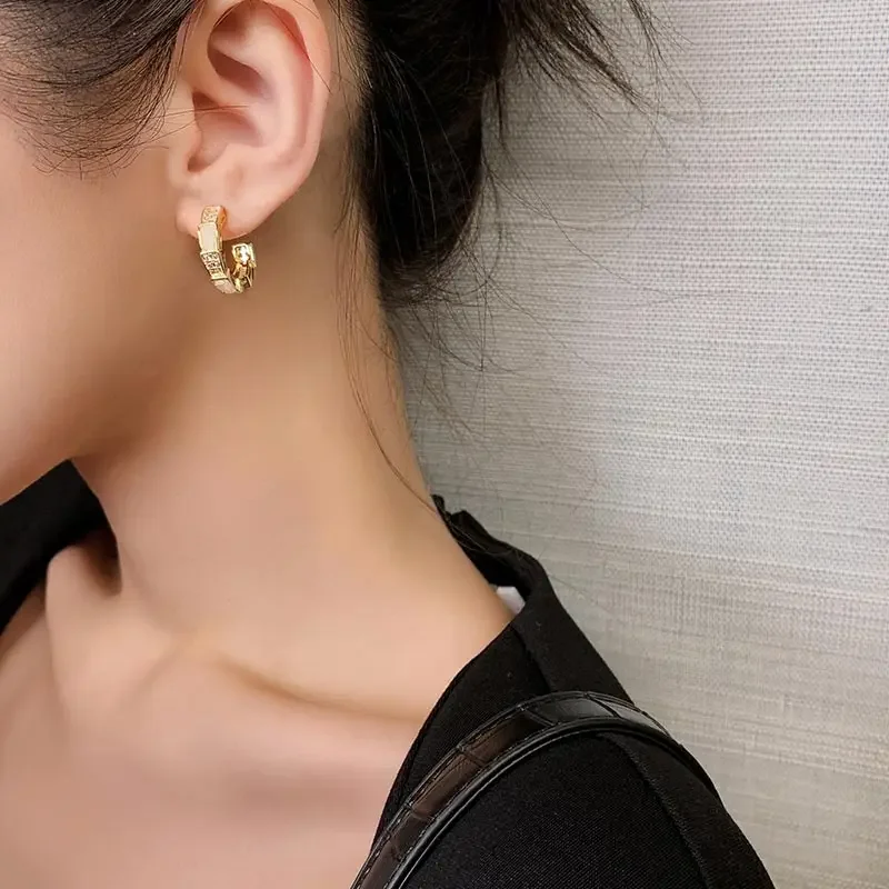  real gold plating Korean new fashion jewelry AAA zircon cat's eye bamboo half round earrings women's party party earrings