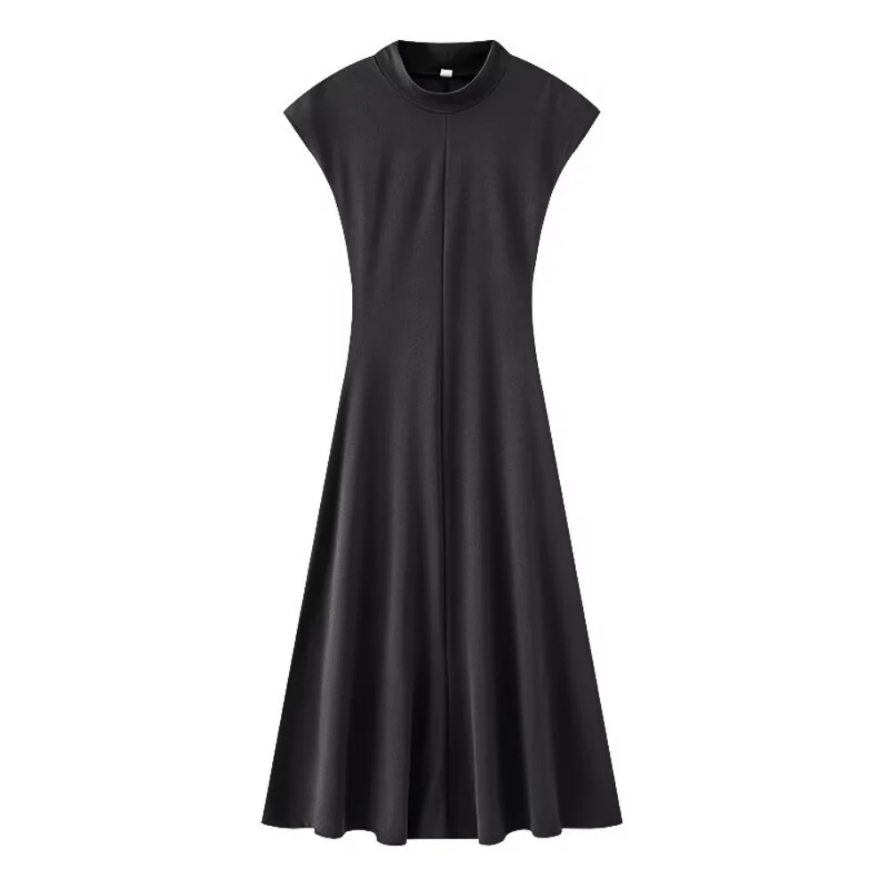 2025 BM&MD&ZA Women's Sleeveless Midi Dresses in Gray Burgundy and Black with Mock - neck for an Elegant and Classic Look