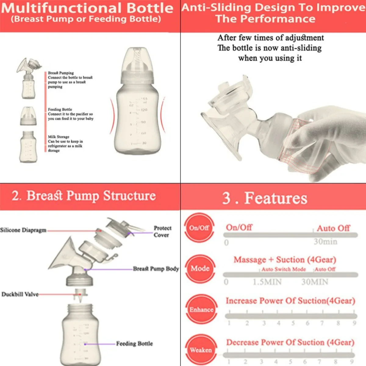Double Electric Breast Pump real bubee breastfeeding Super Suction Massage