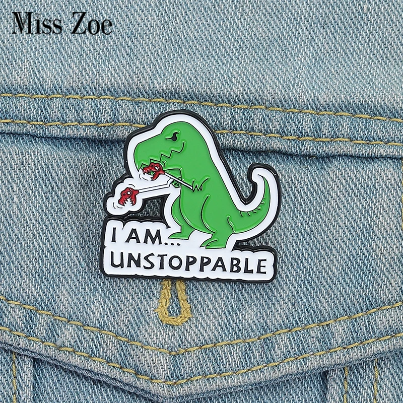 

Dinosaur Warrior Enamel Pins Custom I AM UNSTOPPABLE Brooches Lapel Badges Clothes Animal Jewelry Gift for Kids Friends