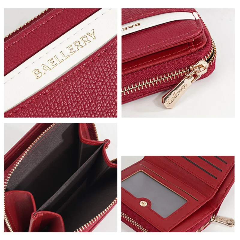 新しいレディースショートウォレット、ファッション二つ折りジッパー多機能マネークリップ、シンプルなカラーコントラストマルチスロットカードケース、コインパース