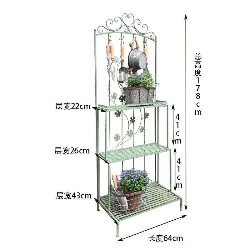 

Wrought iron folding multi-layer floor-to-ceiling green plant flower shelf, ladder storage, old storage shelf