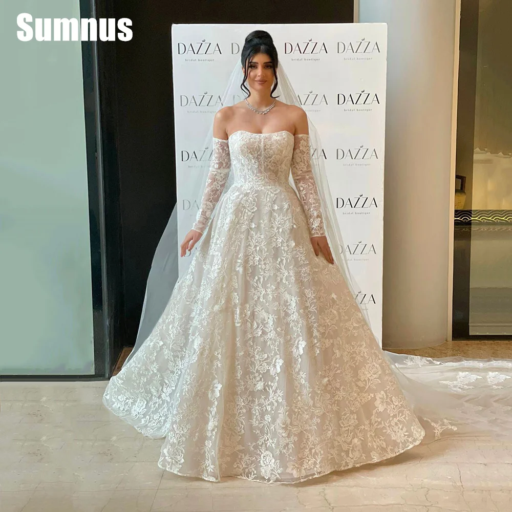 Sumnus Princess A-Line Wedding Dresses Elegant Long Sleeves Vestido De Novia Lace Embroidery Appliques Vintage Robe De Mariee