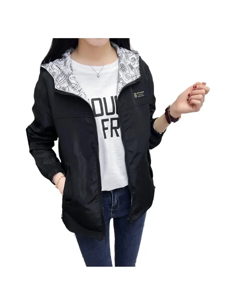 

Women Two Side Wear Jacket Autumn Fashion Women Bomber Jacket Pocket Zipper Hooded Outwear Loose Plus Size Windbreaker Famale