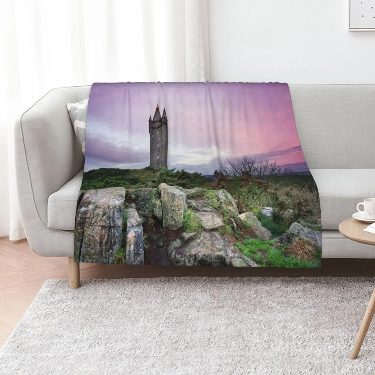 Scrabo tower sunset - Newtownards Throw Blanket Summer Blankets For Bed For Sofa Thin Flannel Fabric Flannel wednesday Blankets