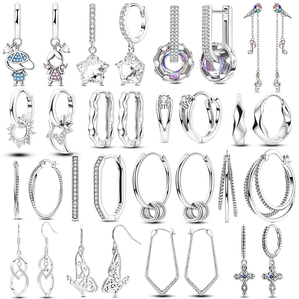 925 Sterling Silver Star Women's Hoops Earrings Fit Earrings Women Drop Earring For Anniversary Wedding Jewelry Gifts