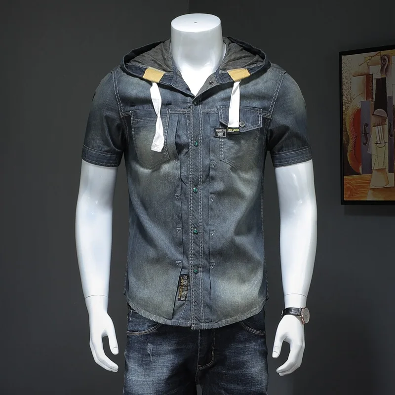 

2024 Summer New Slim Fit Men Cowboy Shirts Korean Short Sleeve Denim Shirt Casual Fashion Mens Designer Clothes Camisa Masculina