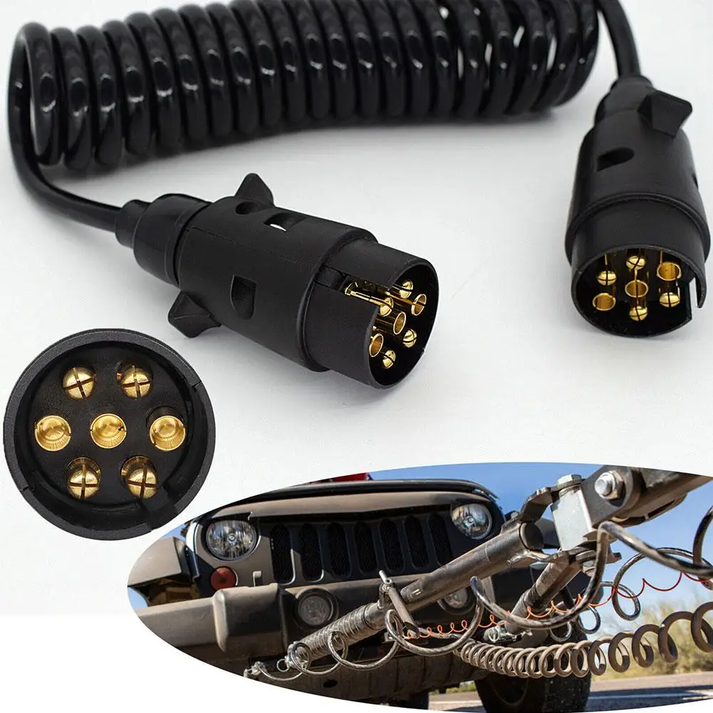 Cable adaptador de 7 pines para remolque, Cable de resorte de extensión para conectar las luces para coche, RV, cableado