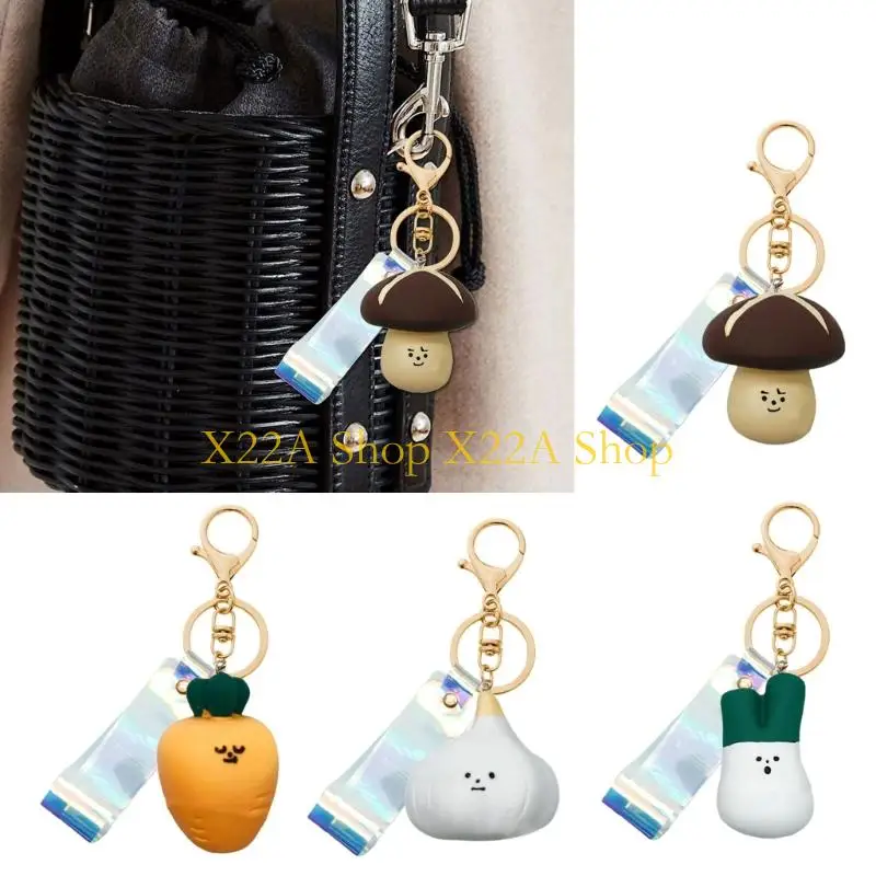 Unique Playful Vegetable Design Keychain Carrot Mushroom Leek Garlic Ornament Wallet Hanging Decoration For Daily Use