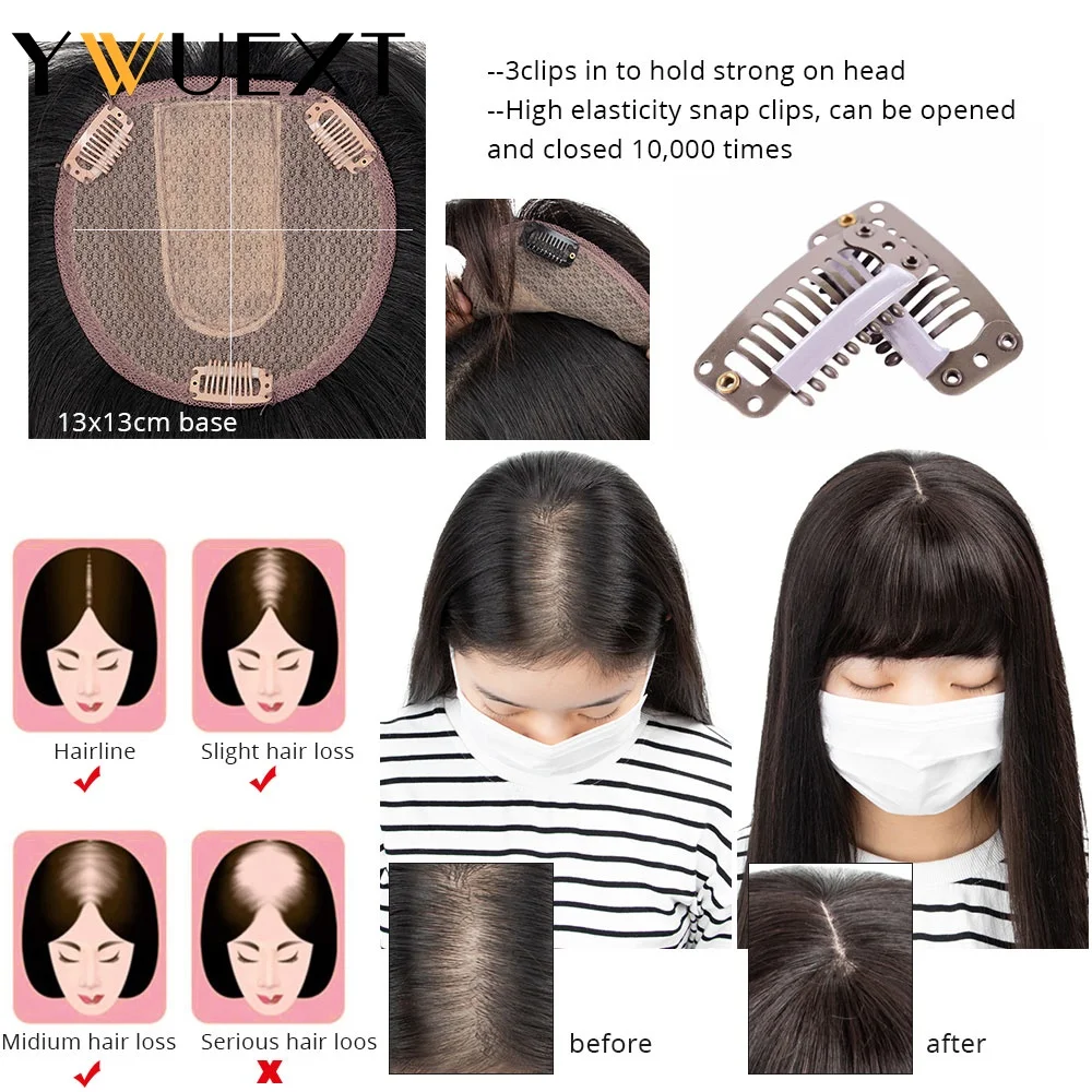 Clip en piezas de cabello 13x13cm Toppers 100% cabello humano Natural Topper 8 "-18" cabello humano para mujeres postizo