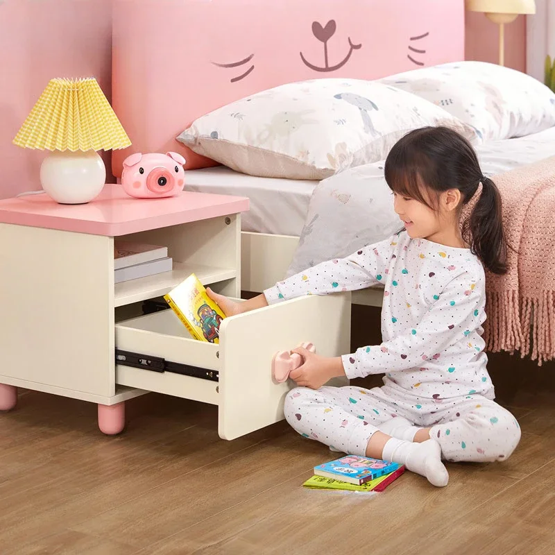 

PK77: Cute Pink Nightstand, Bow Handle Dresser, Sturdy Girls' Room Storage, Durable Bedroom Organizer, Pink Home Decor