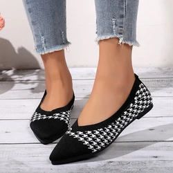 Zapatos planos de Ballet de punto con pata de gallo para mujer, mocasines de malla con punta estrecha, mocasines de leopardo de talla grande, zapatos de conducción suaves