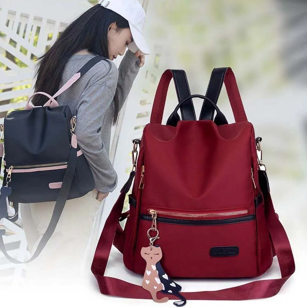Polyester Women Daily Backpack Anti-theft Cat PU Pendant Oxford Cloth Daypack Anti-splash Water Scratch Prevention