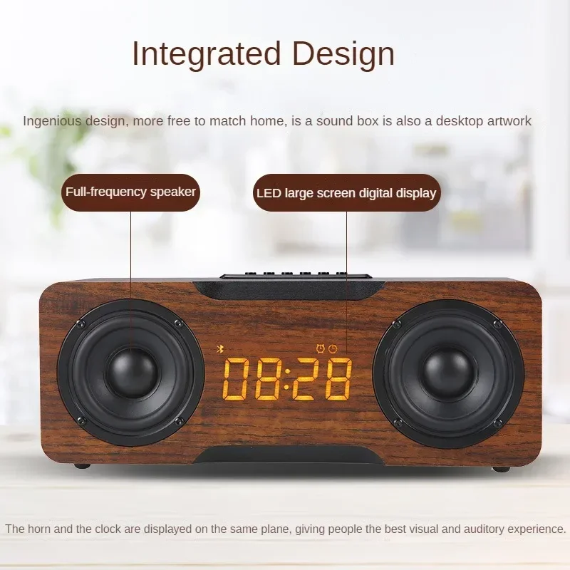 

Wooden Bluetooth Speaker with Clock U Disk TF Card Support Home Desktop Stable Connection Outdoor Home Square Dance