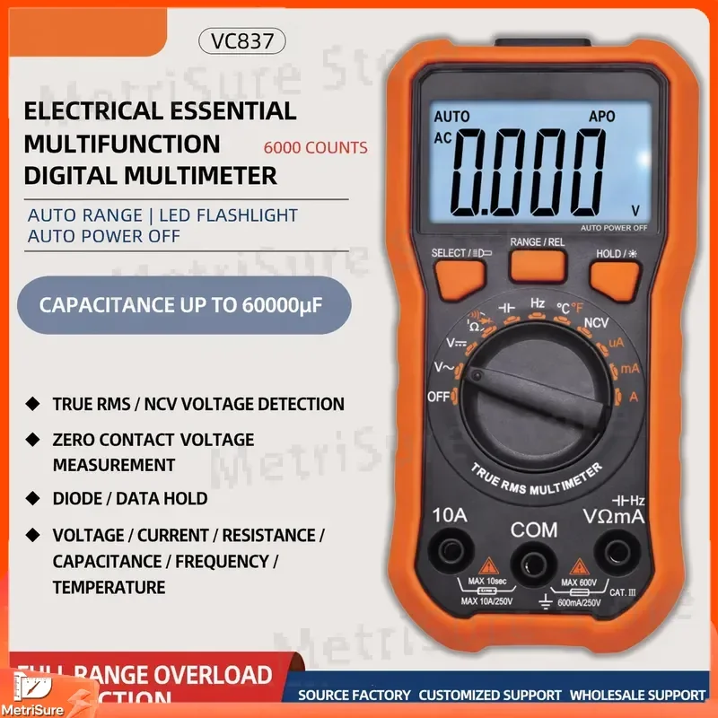Mini Digital Multimeter with Capacitance Measurement Auto Range High Precision Multifunctional Electrician Tester for Voltage