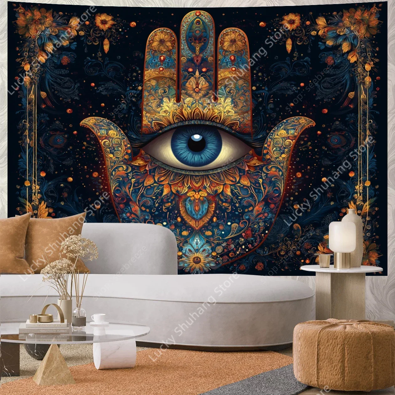 Гобелен «Рука и глаза Хамса Фатимы» для колдовства, хиппи, настенный гобелен, богемная мандала, художественный эстетический декор для комнаты