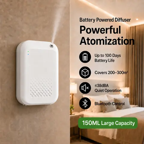 TEABLUM Battery Aroma Diffuser Coverage 300m³ Wall Hanging Waterless Essential Oil Diffuser for Hotel APP Control Air Purifier