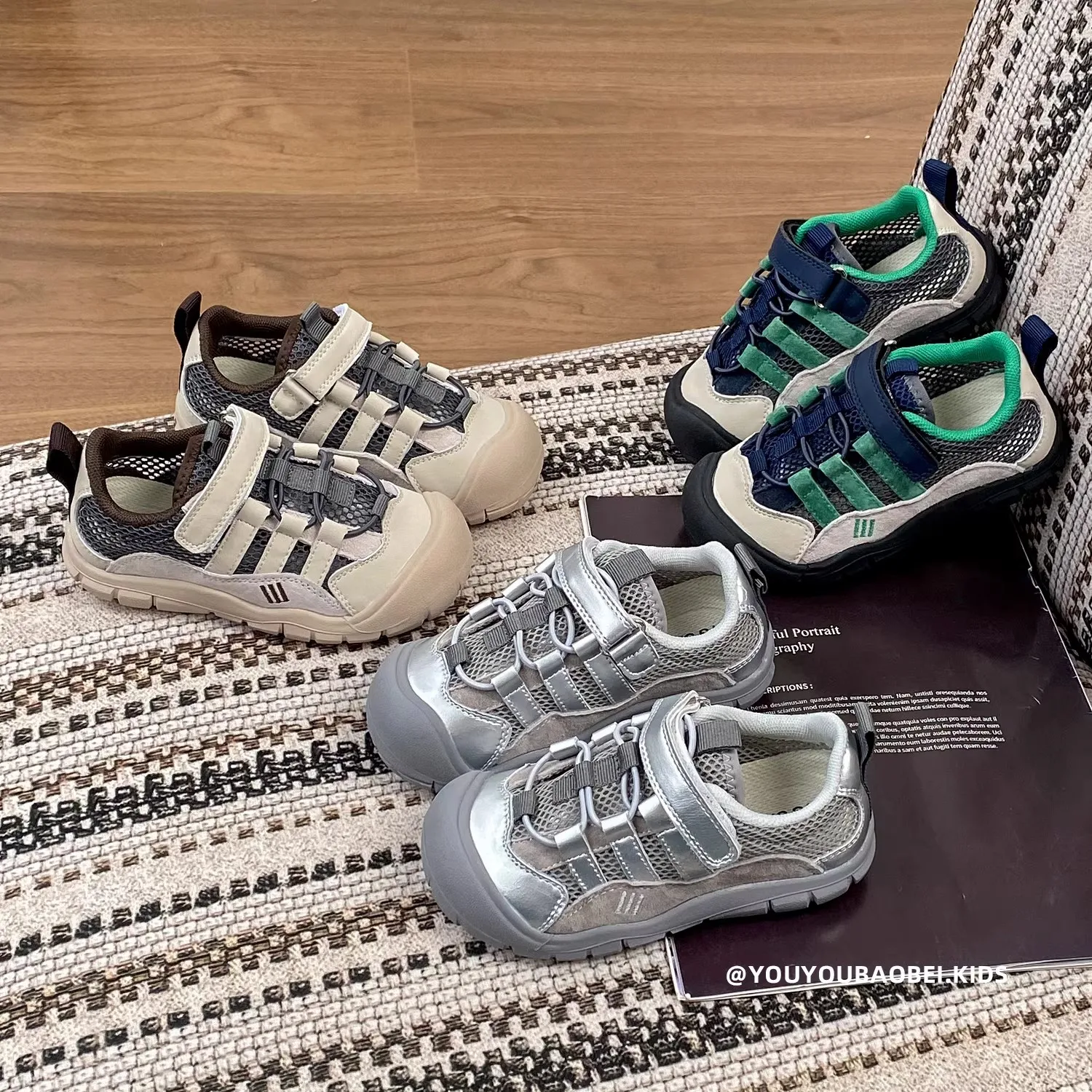 Kids' Casual Shoes Sneakers PU Leather Solid Color Summer Shoes Boys For Anti-slip Thick Bottom Silver Green Shoes Size 22-31
