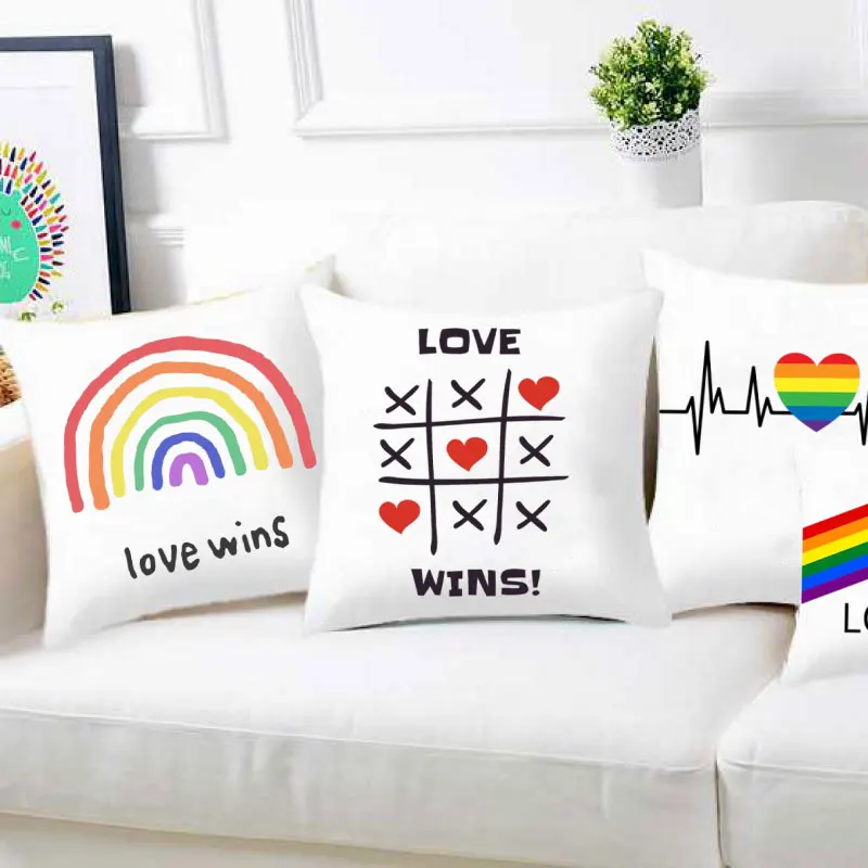 

Rainbow Love Wins Pillow Cover for New Couple Bedroom Home Decor Love Pillowcase Tic Tac Toe Love Wedding Gift Pillows 45*45CM