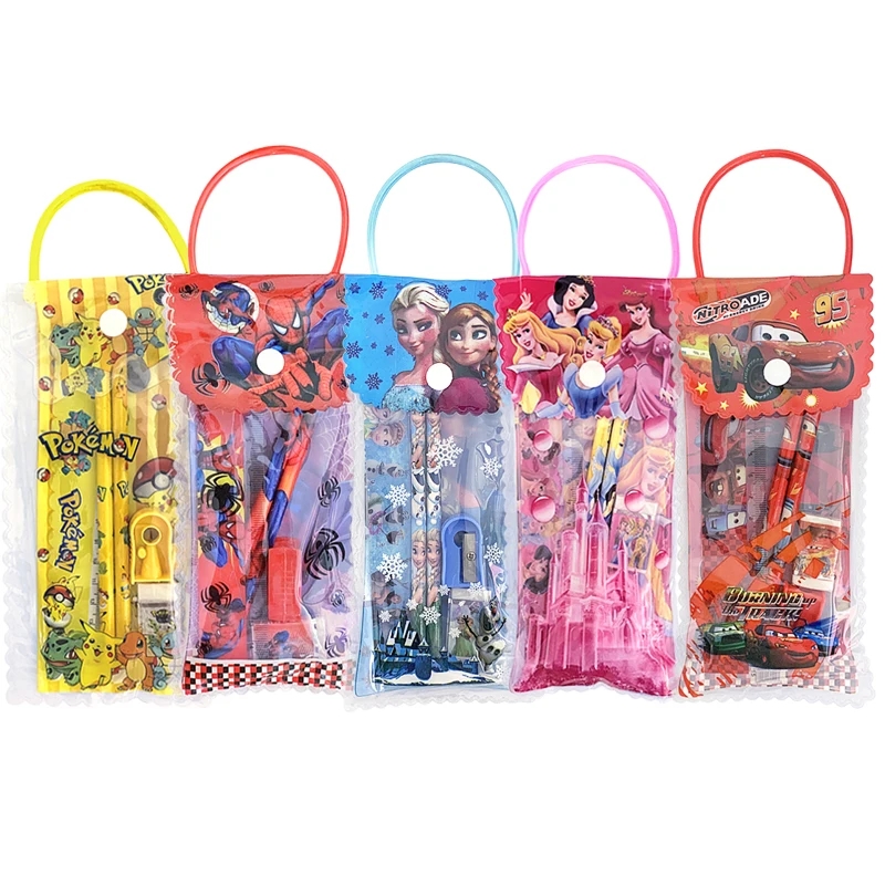 4Pcs/Set Disney Spiderman Mcqueen Mickey Mouse Frozen Theme Kids Pencil Sharpener Ruler Eraser School Supplies Stationery Set