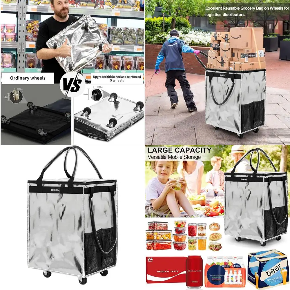 

Сумка-тележка для продуктов на колесах, вместимость 70 л, выдерживает до 30 кг, на молнии, помощник для стирки и покупок
