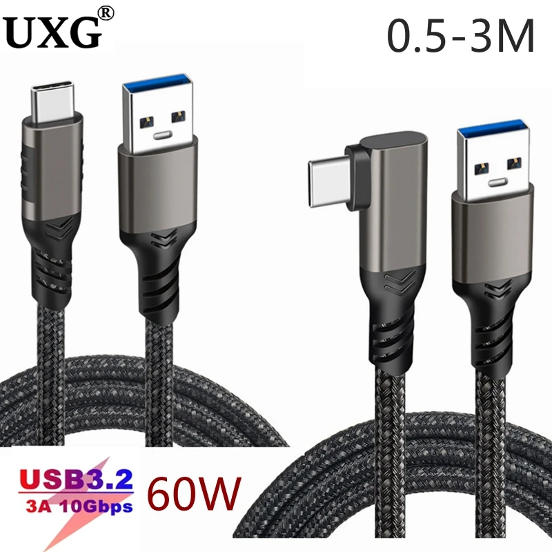 USB 3.2 Cable Elbow 10Gbps 2m 3m 5m For Oculus Quest2 Link Type A To USB C Date Cable With QC3.0 4.0 Fast Charging Accessorie