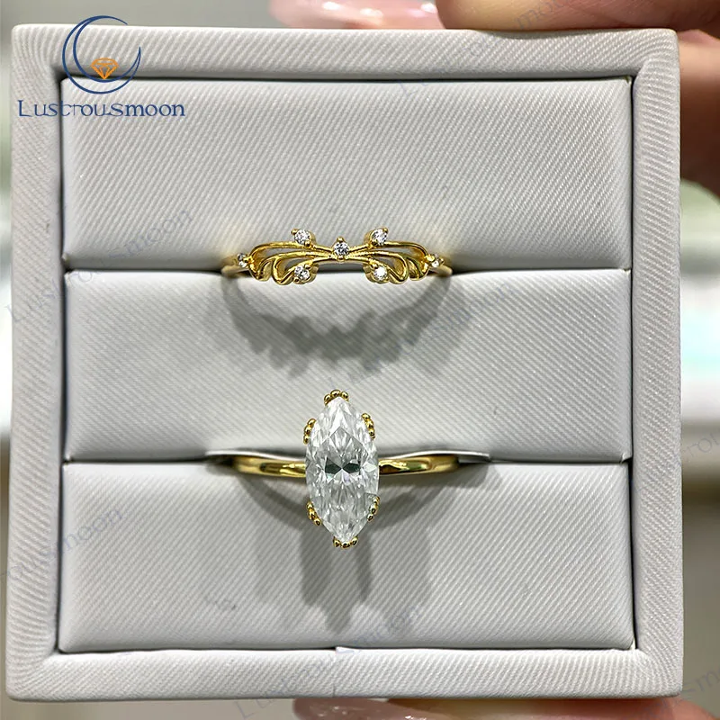 

Moissanite Jewelry Marquise Cut 18K Gold Plated Hypoallergenic Rings D Color Synthetic Gems Gift for Women Wedding Ring Vintage