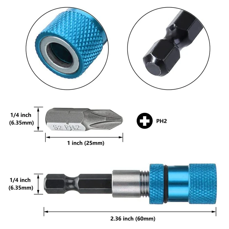 Imagem -06 - Magnetic Bits Parafuso Setter Suporte Magnético Bit Hex Shank Driver Bits Profundidade Ajustável 60 mm Pcs 4