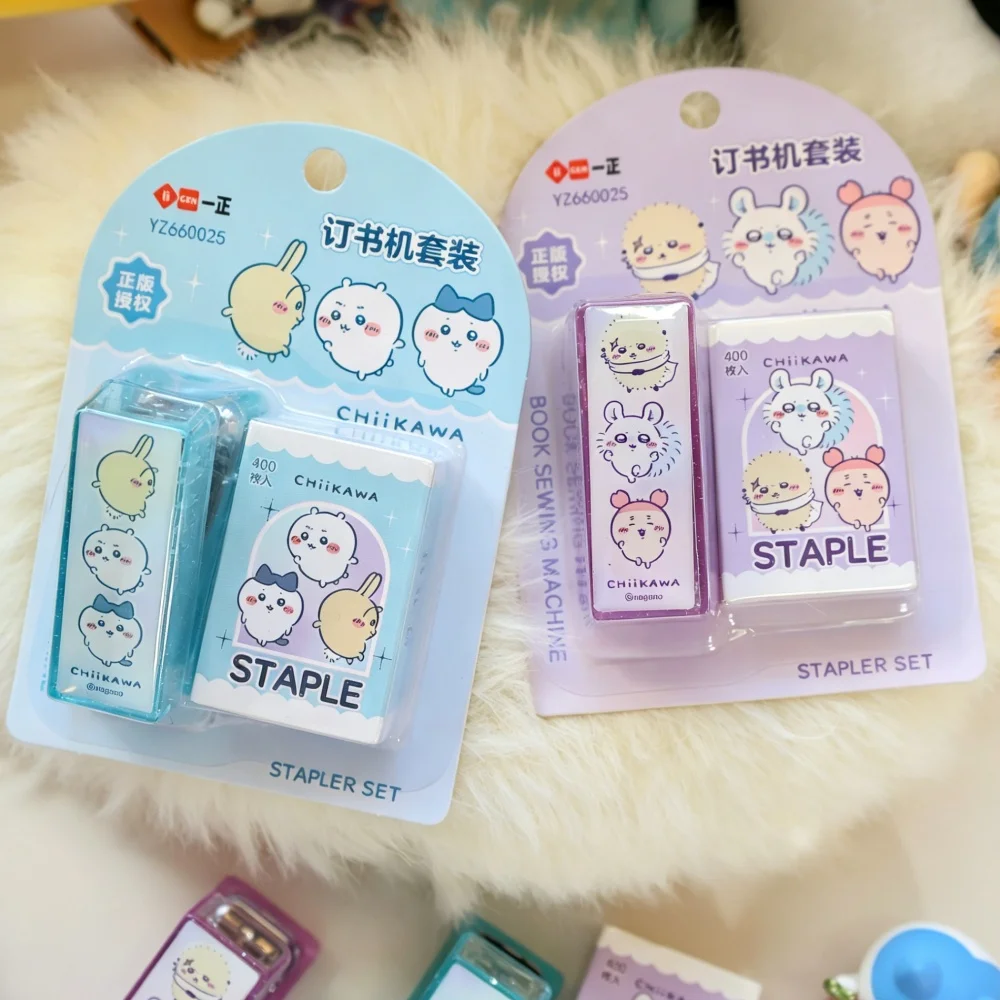 Genuine Kawaii Chiikawa Stapler Set With Staple Anime Hachiware Usagi Binding Tool For Homework Journal School Office Stationery