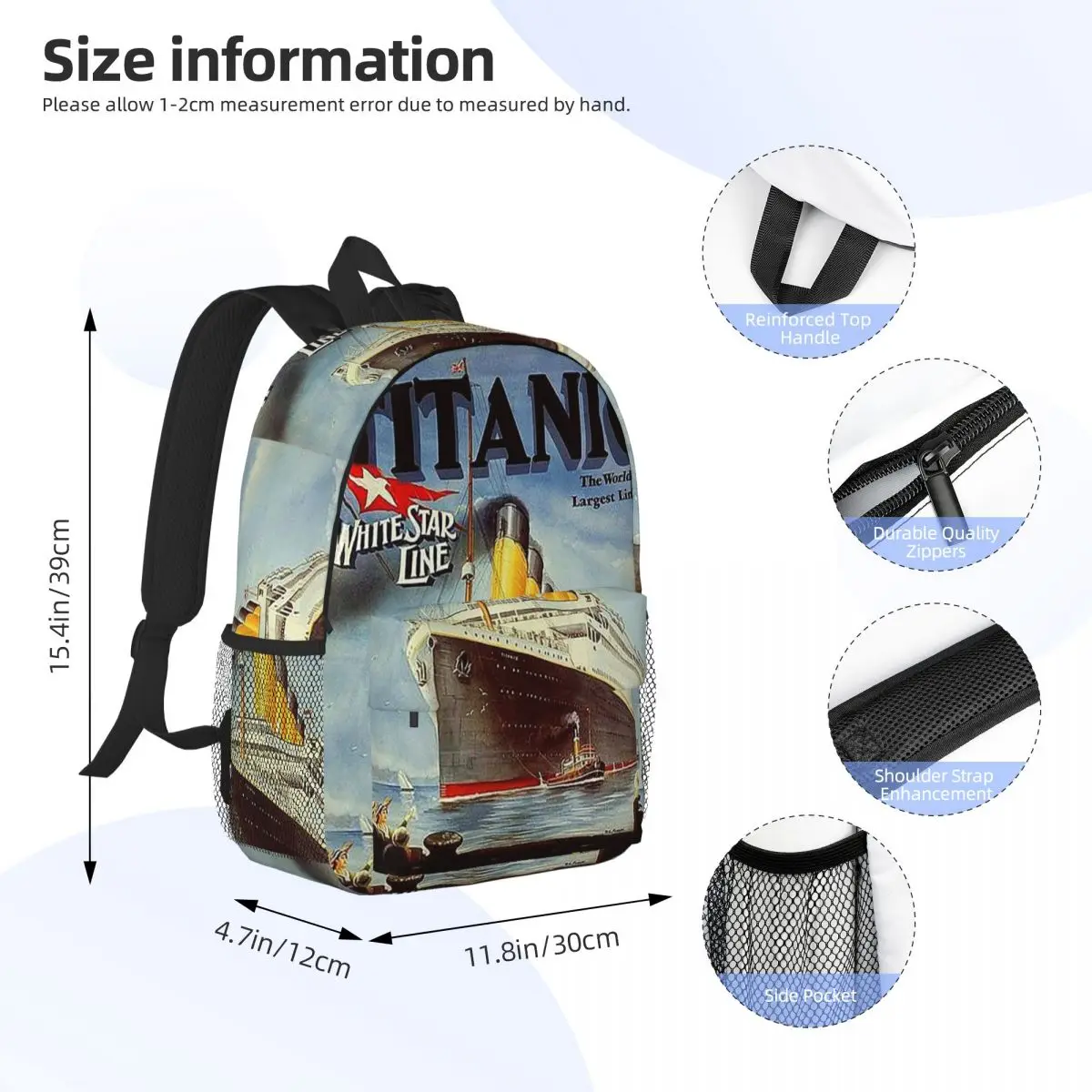 Titanic White Star Line Backpack Hot Sale Daypack Large Capacity Boys Girls BookBag Shoulder Bags for Men Women Kids School Bag