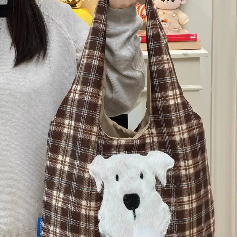 خمر Kawaii منقوشة حقائب اليد النسائية الكرتون لطيف الدب الكتف حقيبة تحت الإبط عادية الحلو Y2k الجمالية قماش حمل الحقائب العصرية