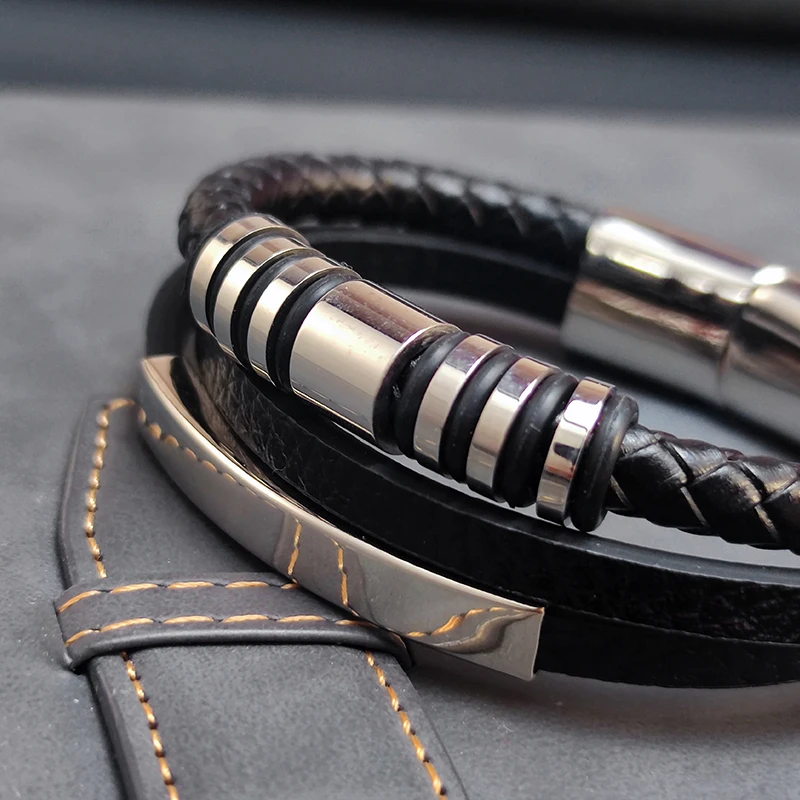 2022New MingAo Stainless Steel Beads Bracelet Fashion Men\'s Jewelry Classic Multilayer Leather Bracelet Homme Men Boyfriend Gift