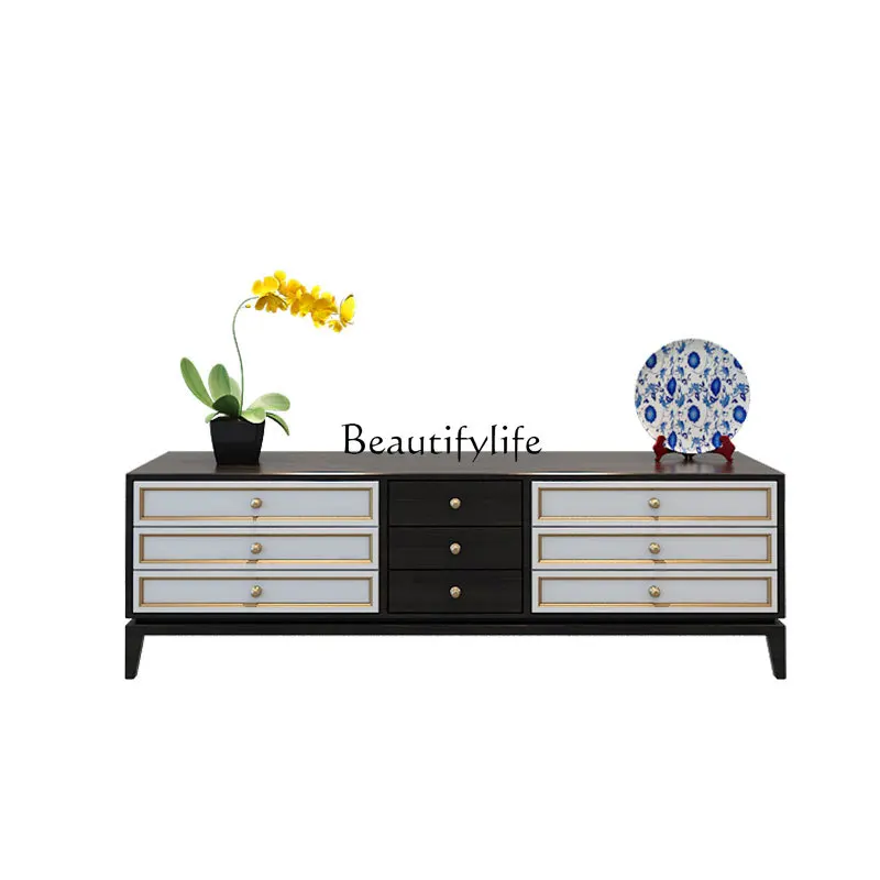 

New Chinese all-solid wood TV cabinet household zen modern simple light luxury locker