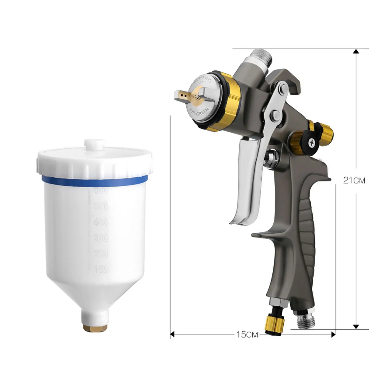 AIR GREEN 1.3mm Gravity Feed  HVLP  Spray Gun Professional Auto Automotive Refinishing Pneumatic Car Paint Sprayer