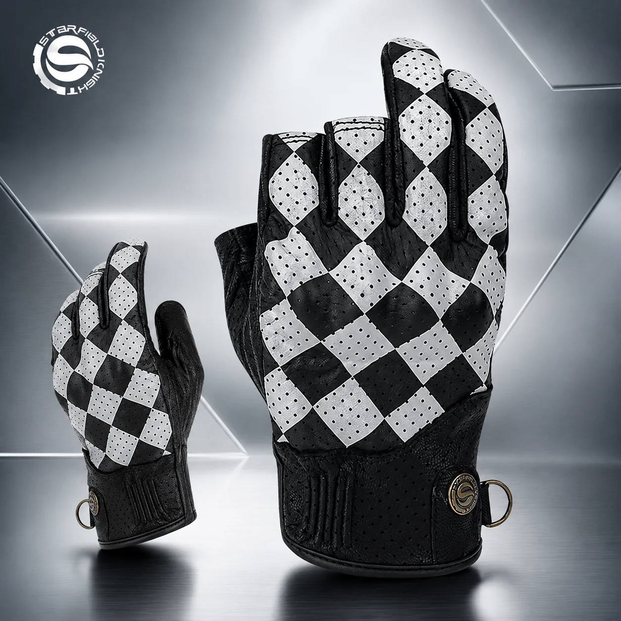 STAR FIELD KNIGHT SKG-566 Summer Half Finger Motorcycle Gloves Men Breathable Goatskin Cowhide Retro Black White Riding Gloves view 2