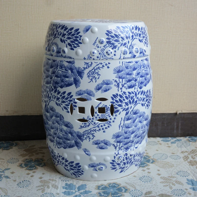 Blue and white porcelain drum stool 500mm height shoe stool table hand-painted ceramic stool