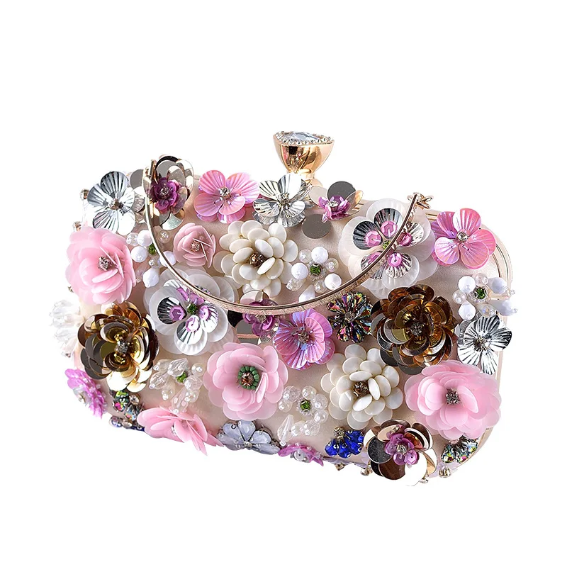 Fashion Women Bags Flower Diamonds Embroidery Small Clutch Luxury Lady Handbags Evening Bags New Arrival Chain Shoulder Purse