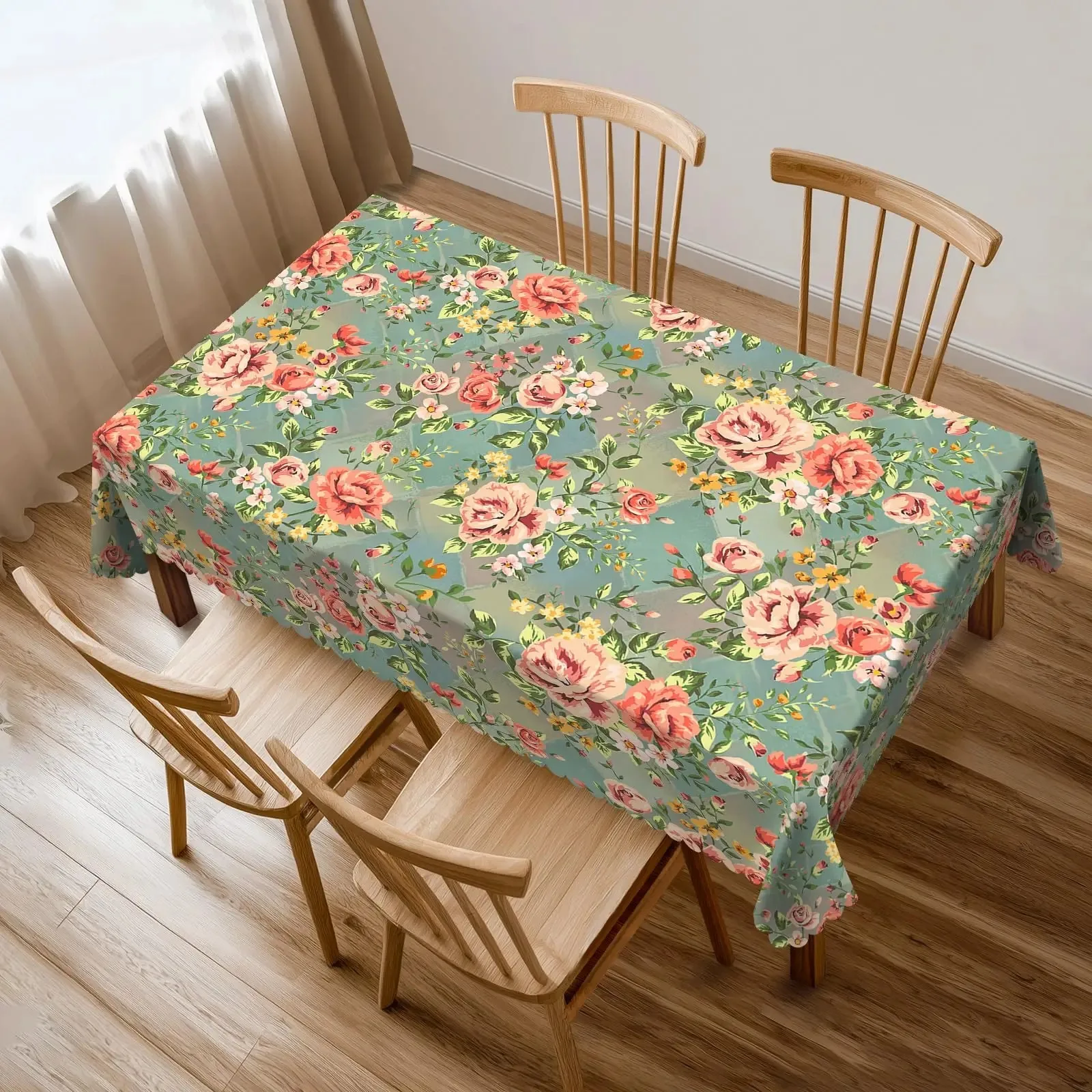 

Vintage Floral Waterproof Polyester Tablecloth 2D Flat Printed Elegant Rose Table Cover For Dining Room Kitchen Home Decor