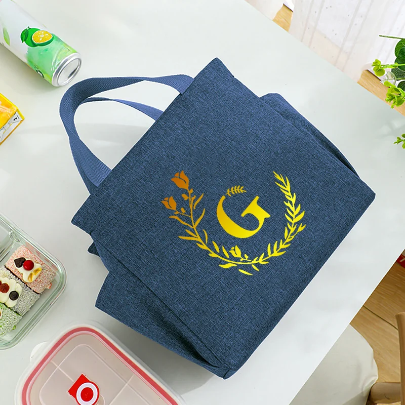Borsa termica borsa da pranzo nuovo design lettere modello fodera in lamina spessa portatile per ufficio picnic tasca laterale di grande capacità