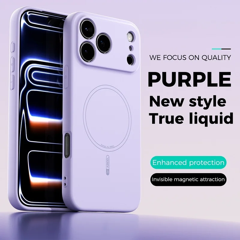 

Fashion Simple Solid Color Phone Case for iPhone Air 13 14 15 16e 17 Pro Max with Built in Magnetic Charging